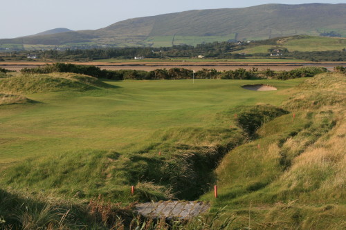 The No. 6 hole at Waterville Golf Links, framed by the River Inny Estuary.