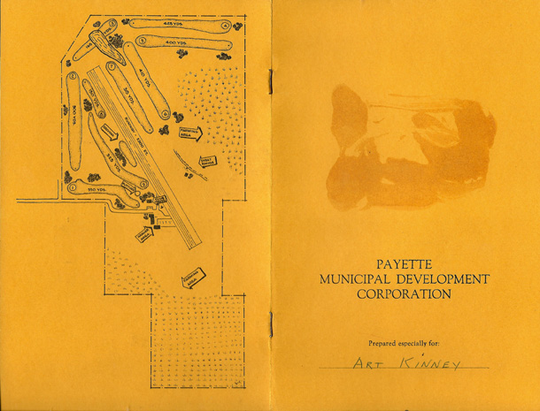 The original sketch of the proposed 9-hole Scotch Pines Golf Course, as laid out by Masingill and the Payette Municipal Development Corporation, which was made up of Masingill and six other local businessmen (Gerald DeBord, Dwaine Welch, Dick Hanigan, Jack Marshall, Bob Farber and John Wilson).