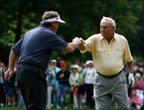 Arnold Palmer with partner Peter Jacobsen at one of the later Fred Meyer Challenges. (Photo by John Ferry) 