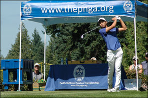 Min Woo Lee on the first tee during the final round