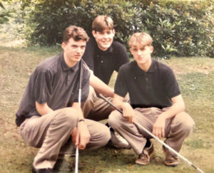 The author (left) in his halcyon days with school chums in England in 1990, making his way as a PGA apprentice. 
