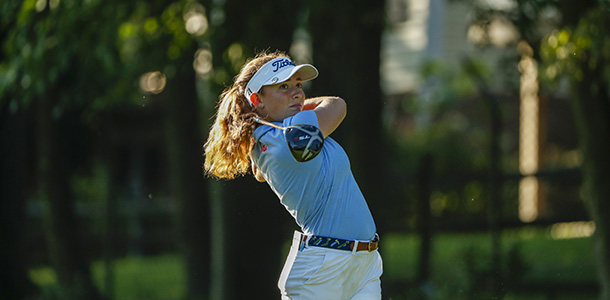 Kennedy Swann hits her tee shot at the third hole during the second round of stroke play at the 2020 U.S. Women's Amateur. (Copyright USGA/Chris Keane)
