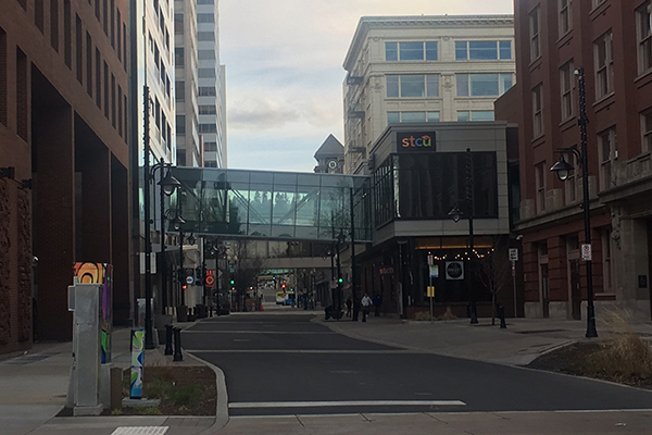 A barren downtown Spokane in April 2020.