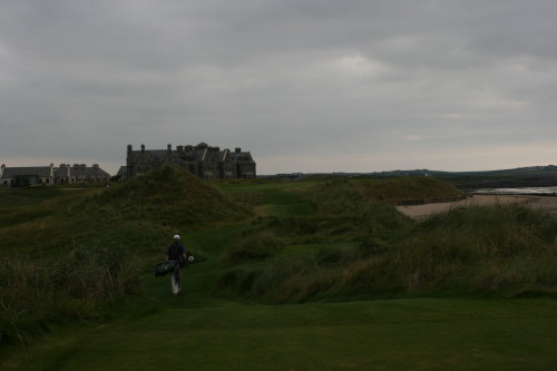 Rob Perry heads for the 18th fairway at Trump International Golf Links Doonbeg.