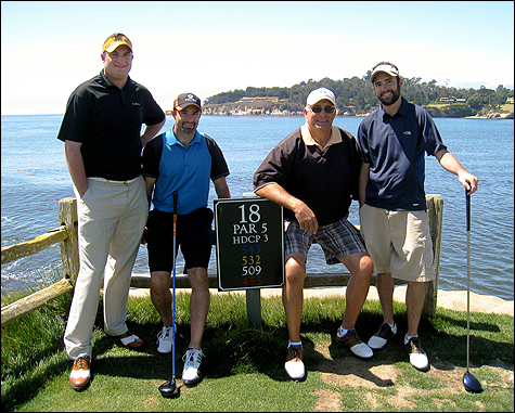 Father and sons: the Fay clan on the 18th tee at Pebble Beach. Left to right are Jamie, Kris, Read and Danny.
