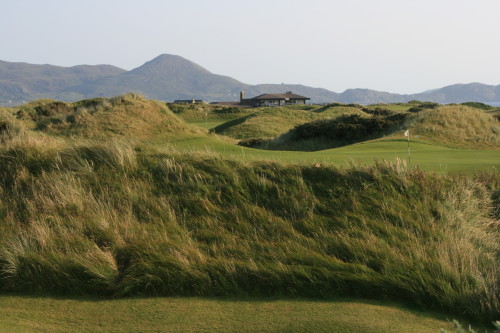 On the front nine, looking back to the clubhouse, at Waterville Golf Links.